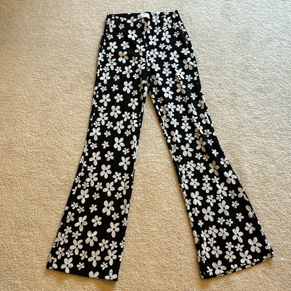 Urban Outfitters Black and White Flower Flare Pants
